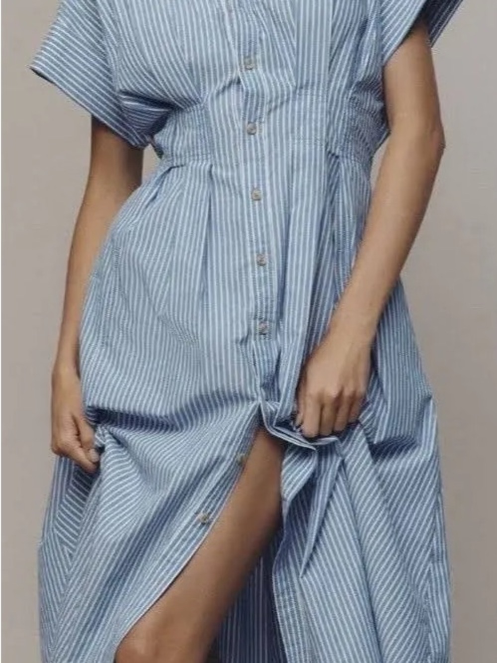 Anthropologie Pilcro Light Blue Pinstripe Button-Front Midi Dress